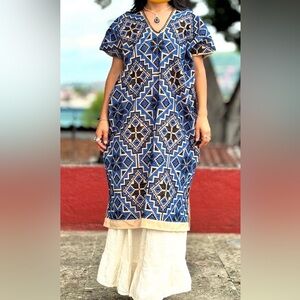 Blue Geometric Patterned Dress